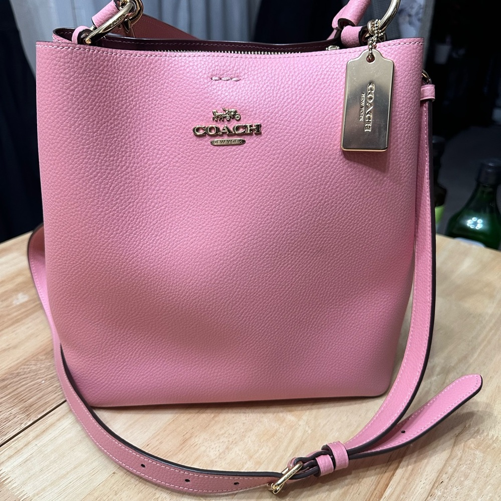 Coach Pink Pebbled Leather Town Bucket Shoulder Bag